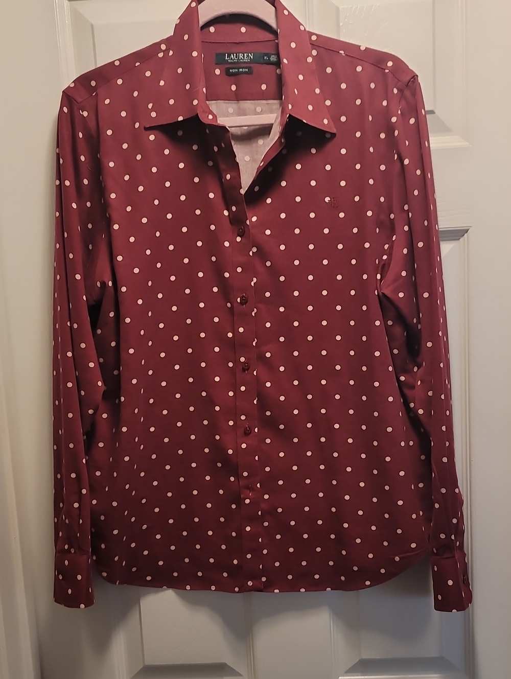 Lauren Ralph Lauren Women's Burgundy Polka Dot Button-Down Shirt Sz XL